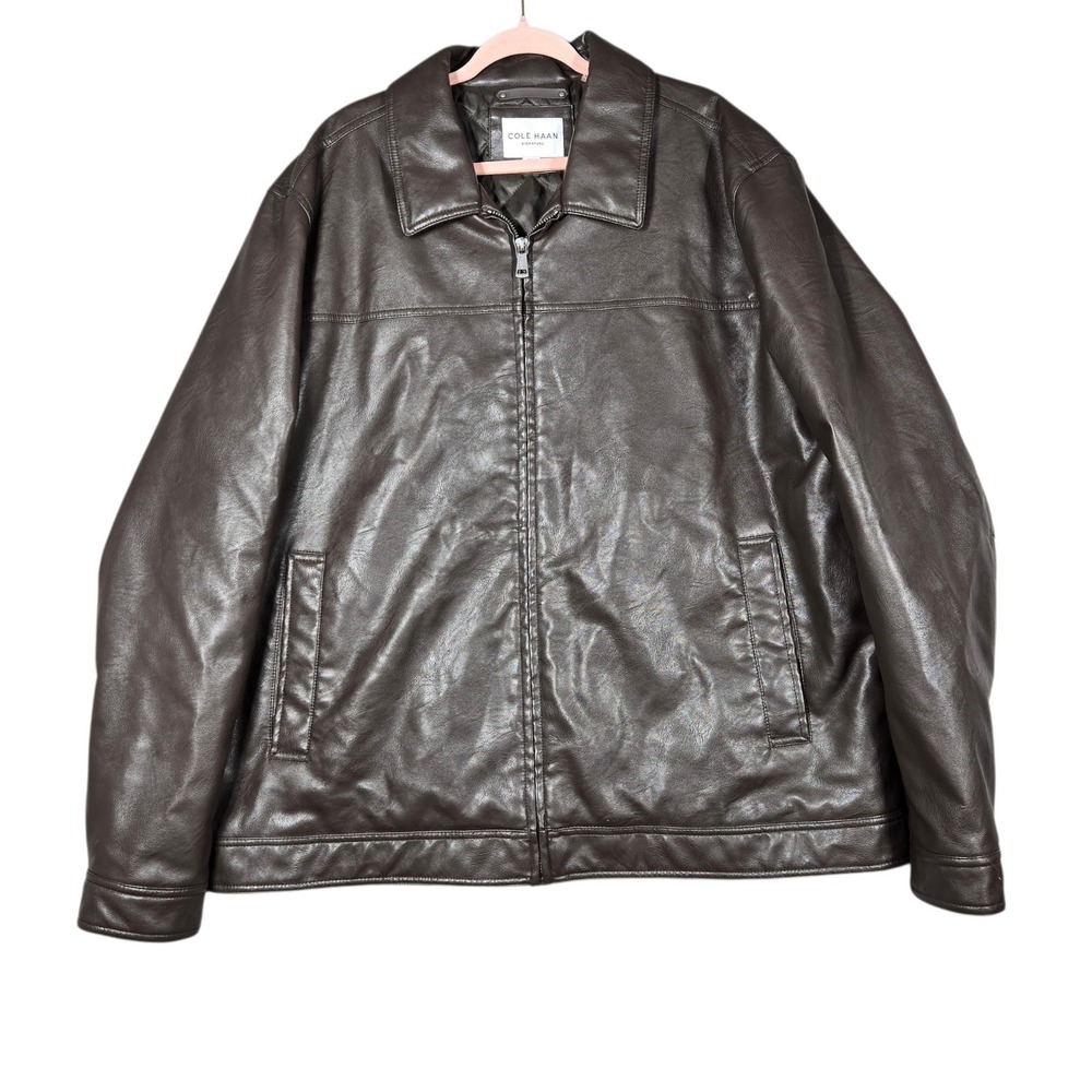 Cole Haan Signature Faux Leather Jacket Mens 3XLT Brown Insulated Big Tall